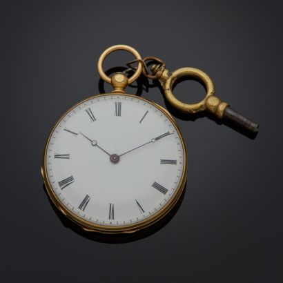 Montre de col en or jaune 18k, cadran émaillé...