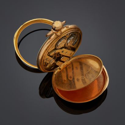 Montre de poche en or rose 18k, cadran émaillé...