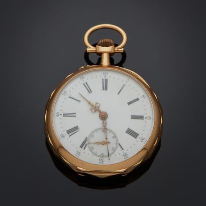 Montre de poche en or rose 18k, cadran émaillé...