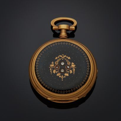 Montre de col en or jaune 18k, cadran émaillé...
