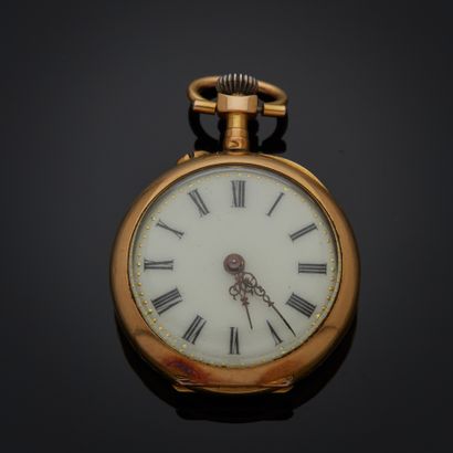 Montre de col en or jaune 18k, cadran émaillé...