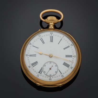 Montre de poche en or jaune 18k, cadran émaillé...