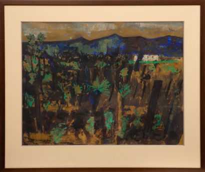 Raymond GUERRIER (1920-2002).
Les Alpilles.
Gouache...