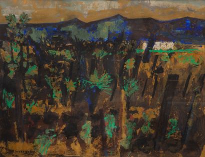 Raymond GUERRIER (1920-2002).
Les Alpilles.
Gouache...
