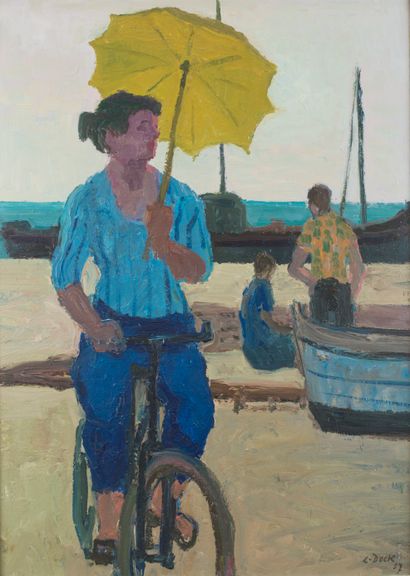 Léo DECK (1908-1997).

Cycliste à l'ombrelle...