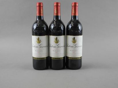 3 bouteilles CH. GISCOURS, 3° cru Margaux...