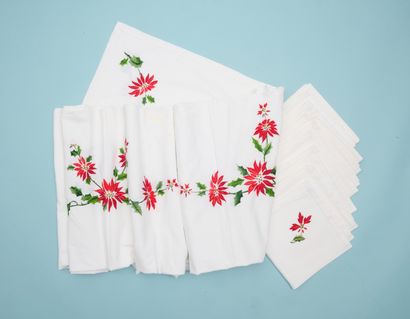Rectangular white cotton tablecloth embroidered...
