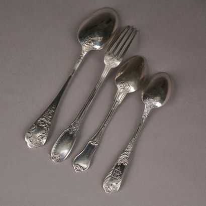 Small set of mismatched silver flatware comprising...