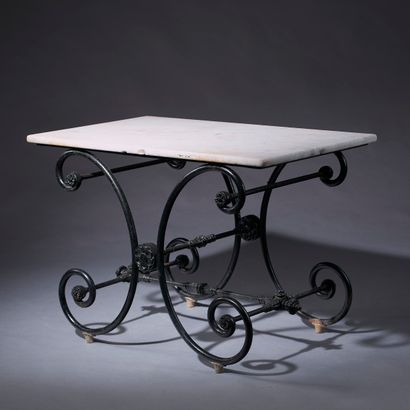 Butcher's table, the top in white composite...