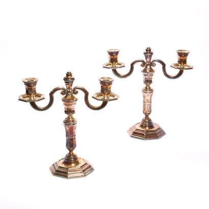 Pair of silver-plated two-light candelabra,...