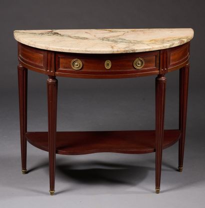 Console demi-lune en acajou et placage d'acajou...