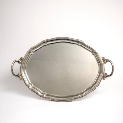 CHRISTOFLE.
Silver-plated oval tray with...