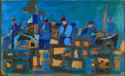 René QUERE (1932-2021). 
Fishermen.
Oil on...
