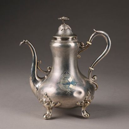 A 950 thousandth guilloche silver coffee...