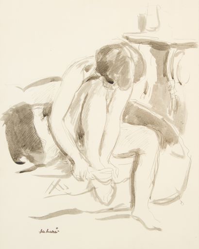 Albert ANDRÉ (1869-1954). 
Woman putting...