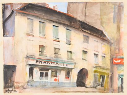 Monique JORGENSEN (1906-?). 
Pharmacy. 
Watercolor...