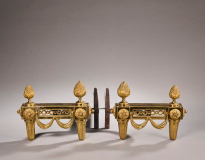 Paire de chenets en bronze ciselé et doré...