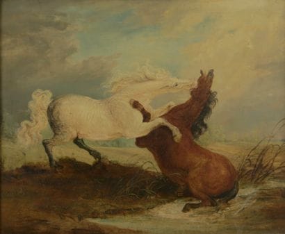 19th century English school. 

Horse fight....