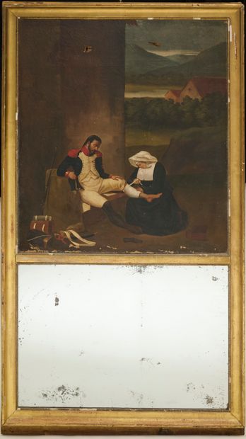 Trumeau en bois mouluré redoré, la partie...