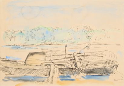 Albert ANDRÉ (1869-1954). 
Barge on a river.
Enhanced...