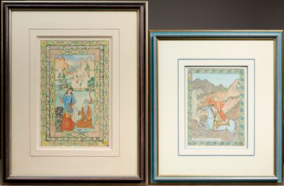 Set of two paintings on cardboard pages depicting...