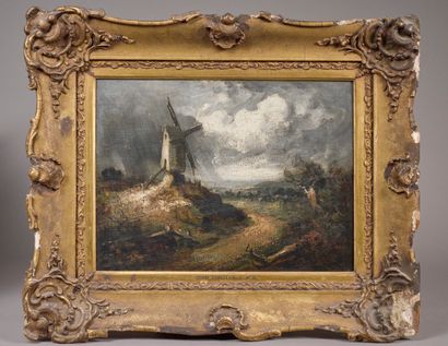 19th century school.

Landscape with a mill...
