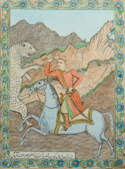 Set of two paintings on cardboard pages depicting...