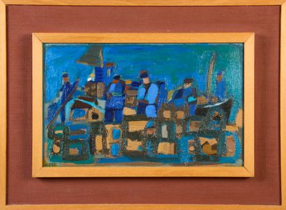 René QUERE (1932-2021). 
Fishermen.
Oil on...