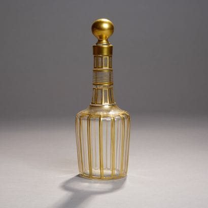 Suite of three decanters and fourteen liqueur...
