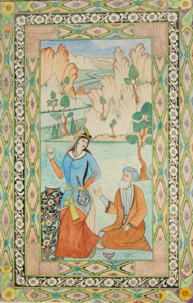 Set of two paintings on cardboard pages depicting...