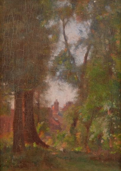 C. MORAND (?).
Village seen through an undergrowth.
Oil...