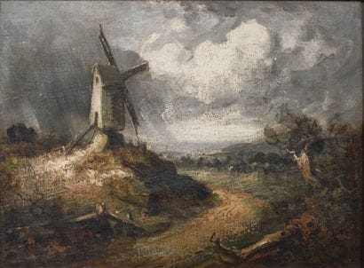 19th century school.

Landscape with a mill...