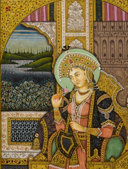 Set of two Indian paintings depicting portraits...