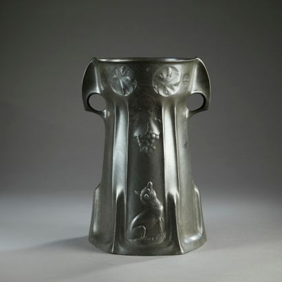 KAYSERZINN.

Large repoussé pewter vase of...