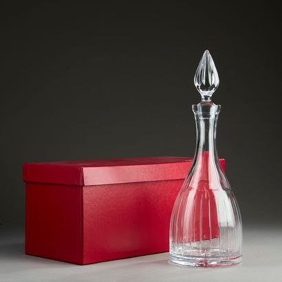BACCARAT. 
Piriform wine decanter in striated...