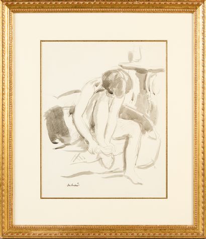 Albert ANDRÉ (1869-1954). 
Woman putting...