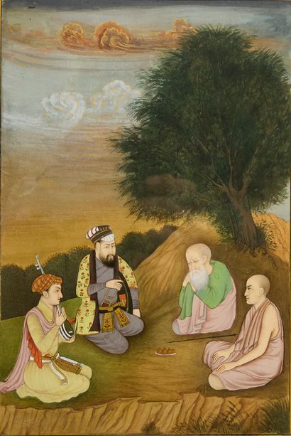 Set of three Indian paintings on hardback...