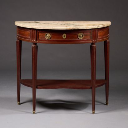 Console demi-lune en acajou et placage d'acajou...