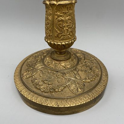 Pair of guilloche and gilt bronze torches...