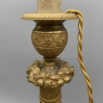 Pair of guilloche and gilt bronze torches...