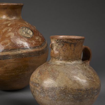 Set of four terracotta pieces painted with...
