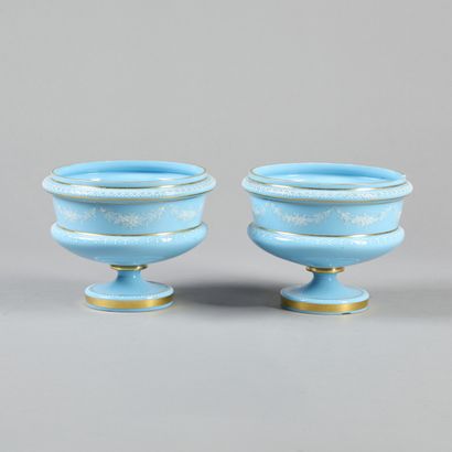 Pair of turquoise-blue and gilded opaline...