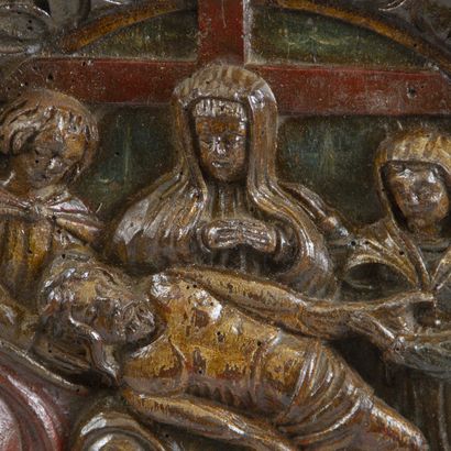 Oak panel, molded and carved with a polychrome...
