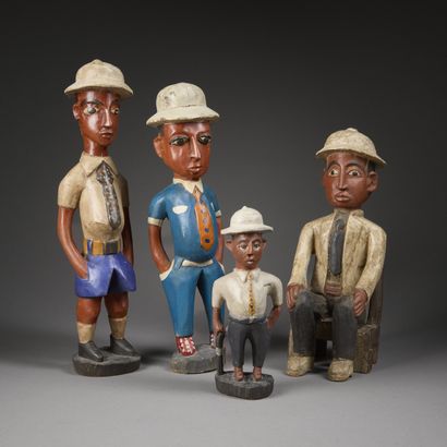 Four polychrome lacquered wood sculptures...