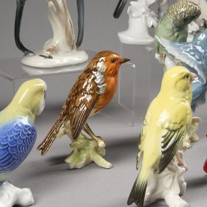 Thirteen birds or groups of birds in enameled...