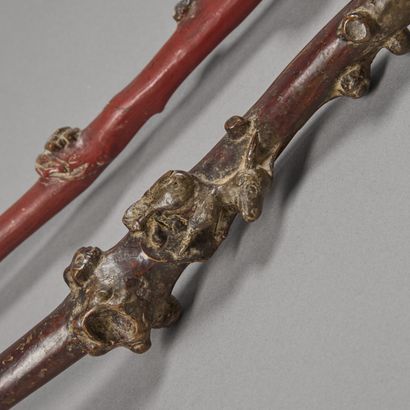 Two molded and carved wooden canes with vegetal...