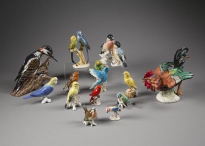 Thirteen birds or groups of birds in enameled...