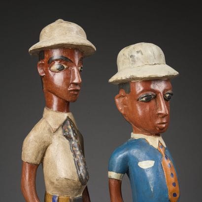 Four polychrome lacquered wood sculptures...
