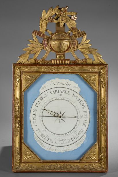 TORICELLI barometer. 
The gilded wood frame...