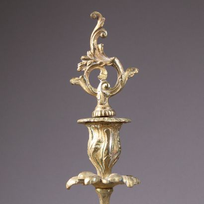 Chased and gilded bronze mantel set composed...